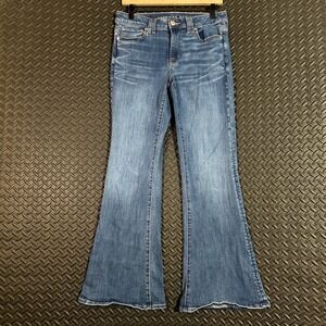 American Eagle Ne(x)t Level Stretch Blue Flare Mid Rise Button‎ Pocket Jeans 6
